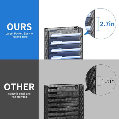 OUTWOLF 2Pack 12 Tier Hanging Wall File Organizer with Hooks, Vertical Wall Mount File Folder Holder, Paper Document Mail Organizer for Office