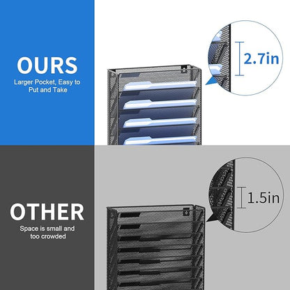 OUTWOLF 2Pack 12 Tier Hanging Wall File Organizer with Hooks, Vertical Wall Mount File Folder Holder, Paper Document Mail Organizer for Office
