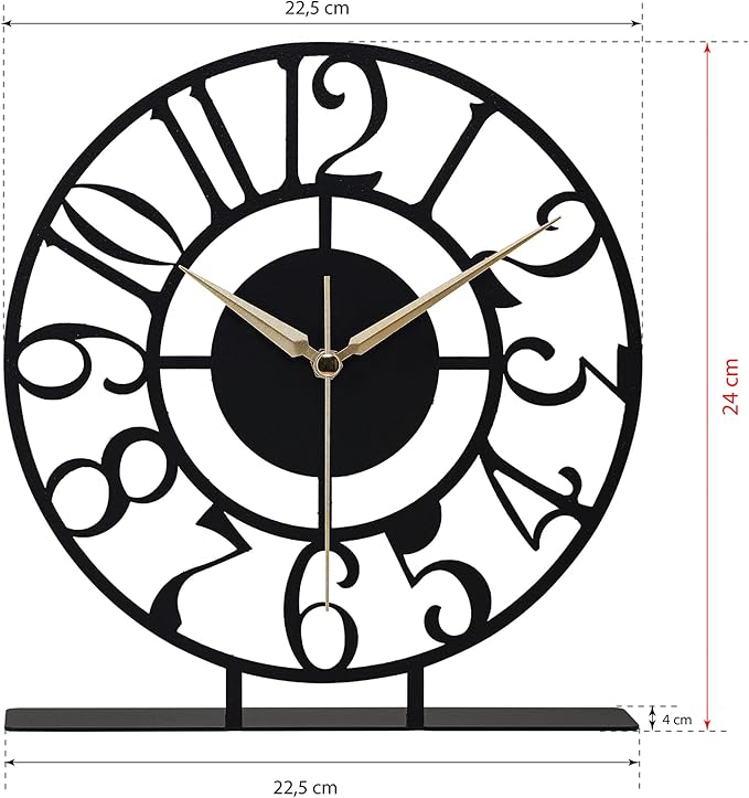 muyika 8.9x9.5 Metal Desk Clock, Black Round Silent Non-Ticking Analog Table Clock, Battery Operated, Decorative Desk and Shelf Clock, Desk Clocks for Living Room Bedroom Kitchen Office School