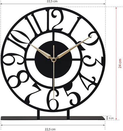 muyika 8.9x9.5 Metal Desk Clock, Black Round Silent Non-Ticking Analog Table Clock, Battery Operated, Decorative Desk and Shelf Clock, Desk Clocks for Living Room Bedroom Kitchen Office School