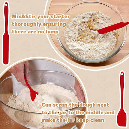 Xileanalee Pro Sourdough Starter Jar Kit 2 Packs-35 Oz Sourdough Bread Starter Jar Kit with Date Marked Feeding Band,Thermometer,Spatula,Cloth Cover& Lid for Sour Dough Bread Loaf (2 Pcs)