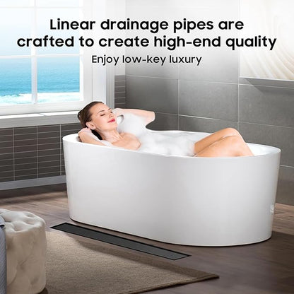 DLONE Linear Shower Drain | 28" AISI 304 Stainless Steel Linear Drain, Matte Black Shower Drain with Tile Insert Panel & Adjustable Feet, Long Rectangle Shower Floor Drain in Bathroom, Balcony, etc