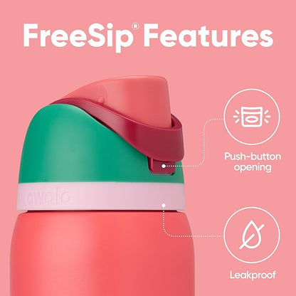 Owala FreeSip Insulated Stainless Steel Water Bottle with Straw for Sports, Travel, and School BPA-Free Sports Water Bottle, 32 oz, Strawberry Field | Insulated, with Straw, for Sports, Travel, and School, BPA-Free