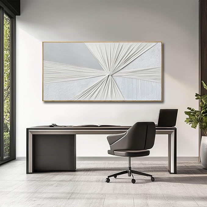 LEVERUP Canvas Wall Art - Abstract Pictures for Dining Room - White Wall Decor 24 x 48 Inches - Modern Art Wall Decor for Bedroom Kitchen Living Room Office