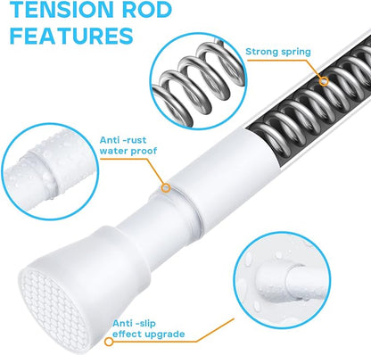 4 Pack White Tension Curtain Rod for Windows 28 to 48 inch, Adjustable Expandable Pressure Spring Curtain Rod No Drilling, 7/8" Curtain Rod for Bedroom Doorway Closet Door
