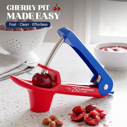 Cherry Pitter - UCMORX Stainless Steel Cherries Pitter Tool Cherries Corer Cherry Remover for Making Cherry Jam with Lock Design(Red&Blue)