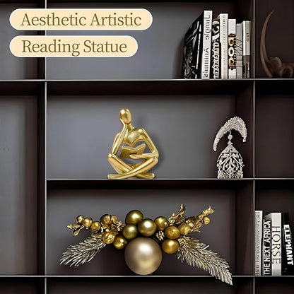 Abstract Art Thinker Statue - Reading Thinker Sculpture Figurine, Modern Home Decoration for Living Room Office Shelves Coffee Table Desk Decor (Gold)