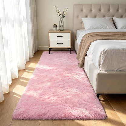 Shag Runner Rug for Bedroom Living Room 3x7 Upgrade Non-Slip Fluffy Soft Bedside Rugs,Pink Shaggy Carpet for Livingroom Dorm Home Decor Aesthetic