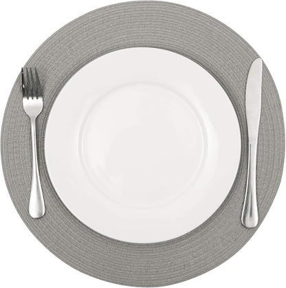 SHACOS Round Braided Placemats Set of 8 Washable Fabric Heat Resistant 15 inch Grey Round Table Mats for Dining Tables (Gray, 8)