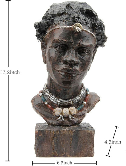 Leekung African Statues and Sculptures for Home Decor,African Figurines Head Statue Decorations for Home,African Art Sculptures Man Statue Decor for Living Room Woodstone Color