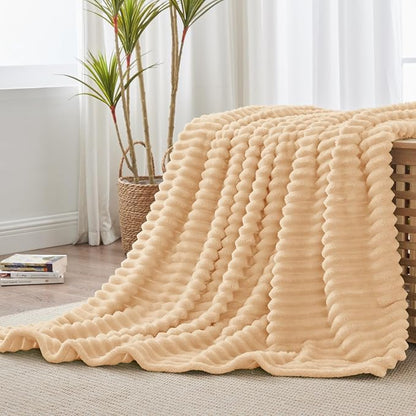 BEDELITE Fleece Throw Blanket for Couch - 300GSM Soft & Warm Fluffy Blush Sand Blanket, Decorative and Giftable Striped Blankets for Women, Men, 50"x60"