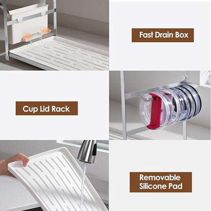 Housolution Water Bottle Organizer Drying Rack for 40 oz Tumbler with Handle, Multifunctional Cup Storage Holder Compatible with Stanley, Owala, Simple Modern and Other Brands, Silver(Patented)