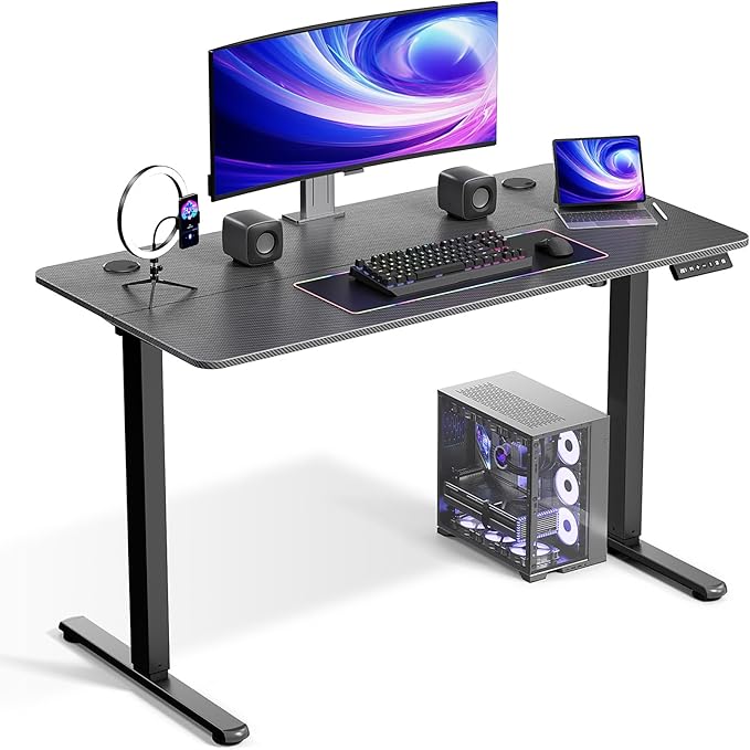 Electric Standing Desk Adjustable Height 48 x 24 Inch, Sit Stand Desk, Stand up Desk for Home Office, Computer Workstation (Spliced Desktop,Carbon Fiber Black)