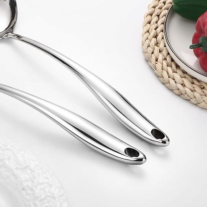 304 Stainless Steel Cooking Utensils Set,6 Pcs Long Metal Kitchen Utensils Set with Spatula, Solid Spoon, Ladle, Skimmer, Spaghetti Spoon,Dishwasher Safe