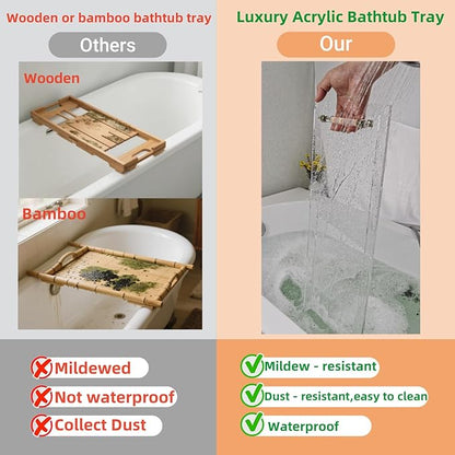 31" Silver Handles Luxury Bathtub Tray Caddy for Bath tub Table Tray with Silver Handles for Bathroom Bath Accessories Storage Organizer tub Tray