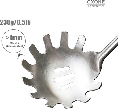 GXONE Spaghetti Spoon,304 Stainless Steel Pasta Spoon with Heat Resistant Wooden Handle,Silver/14.2Inch