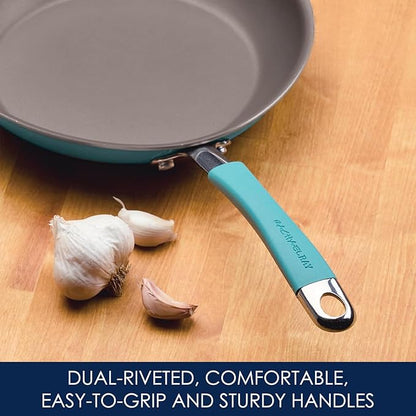 Rachael Ray Cucina Nonstick Cookware Pots and Pans Set, 12 Piece, Agave Blue
