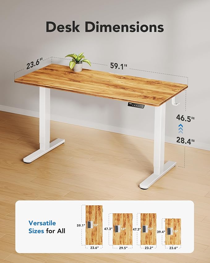 HUANUO Electric Standing Desk, Whole Piece Desktop, Adjustable Height Computer Desk, 4 Height Memory Settings, Sit Stand Up Desks for Home Office, 60" x 24", Light Vintage