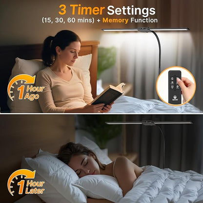 Syrinx LED Floor Lamp, 14W 2000LM Bright Floor Lamp for Office, Gesture & Remote Control, Dual Head Goose-Neck Standing Lamp, Dimmable Brightness & Color Temp, Eye Caring Reading Light for Living Room
