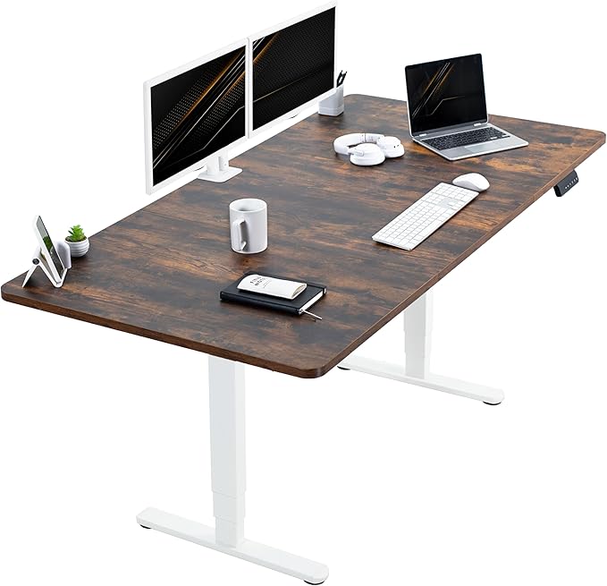VIVO Electric 71 x 36 in Dual Motor Rustic Sit Stand Desk, Memory Height Adjustment, 2B Series, Vintage Brown Top White Frame, DESK-KIT-2W7N-36