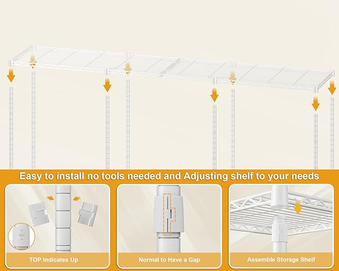ULIFHOME E14C Max Heavy Duty Closet Organizer System，Freestanding Clothing Racks for Hanging Clothes，Adjustable Garment Rack 86" W × 16" D × 77" H Hold 1060 lbs，White Rack with White Cover