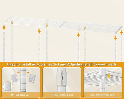 ULIFHOME E14C Max Heavy Duty Closet Organizer System，Freestanding Clothing Racks for Hanging Clothes，Adjustable Garment Rack 86" W × 16" D × 77" H Hold 1060 lbs，White Rack with White Cover