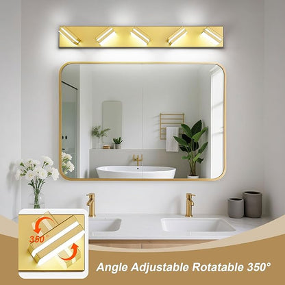 Modern LED Bathroom Lights Fixtures(5-Light),Metal Gold Acrylic Wall Lighting,Vanity Lights for Bathroom Over Mirror(6000k 34in)