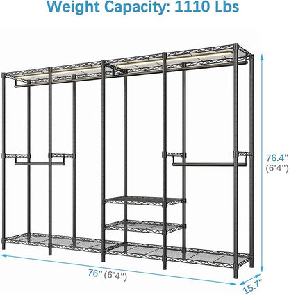 VIPEK V40L Clothes Rack with Dimmable LED Lights, 3000K Warm White, Heavy Duty Clothing Rack for Hanging Clothes Portable Closet Wardrobe Freestanding Closet Rack for Bedroom, Max Load 890lbs, Black