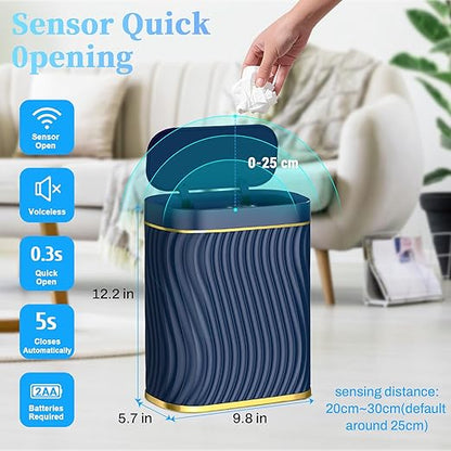 Bathroom Small Trash Can with Automatic Touchless Lid, 2.6 Gallon Smart Garbage Can Narrow Waterproof Trash Bin for Bedroom, Office, Living Room