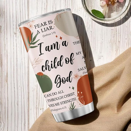 Christian Bible Verse Travel Cup, Inspirational Scripture Quotes Gift 20oz Stainless Steel Insulated Tumbler, Religious Faith Drinkware for Women, Men, Church Members