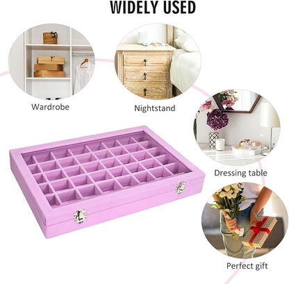 Vicoter Velvet Jewelry Tray 48 Compartments Jewelry Display Organizer with Transparent Cover Rings, Earrings, Necklaces, Pendants Storage Box for Girls, Wives, Mothers, Women