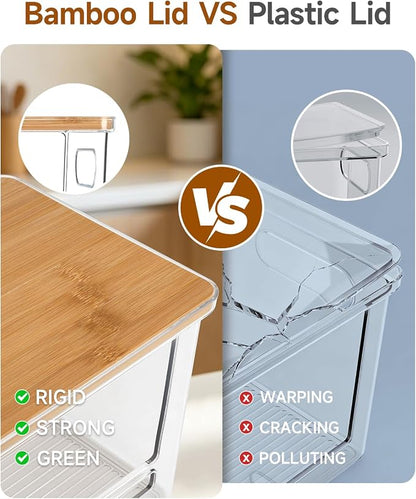 Trash Bag Dispenser 2 Pack (XL+S) - Acrylic Garbage Bags Dispenser with Bamboo Top, Trash Bag Holder Under Sink for Pantry, Kitchen, Laundry Room, Cabinet