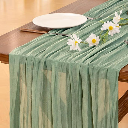 Socomi 3pcs Sage Green Cheesecloth Table Runner Valentine's Day Boho Rustic Gauze 120 inch 10FT Cheese Cloth Runner for Wedding Party Baby Shower Home Decor Holiday Decorations