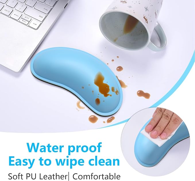 Dapesuom Mouse Wrist Rest, Ergonomic Memory Foam Mouse Wrist for Computer Desk Mats Support, PU Leather Hand Rest Pad Cushion for Gaming, Laptop, Men, Women, Pain Relief & Easy Typing, Sky Blue