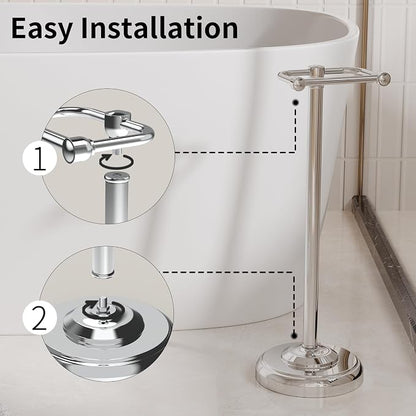 Toilet Paper Holder Stand, Toilet Paper Holder Free Standing,Post Pivoting Design & Stable Weighted Base SUS304 Stainless Steel for Bathroom (Chrome)