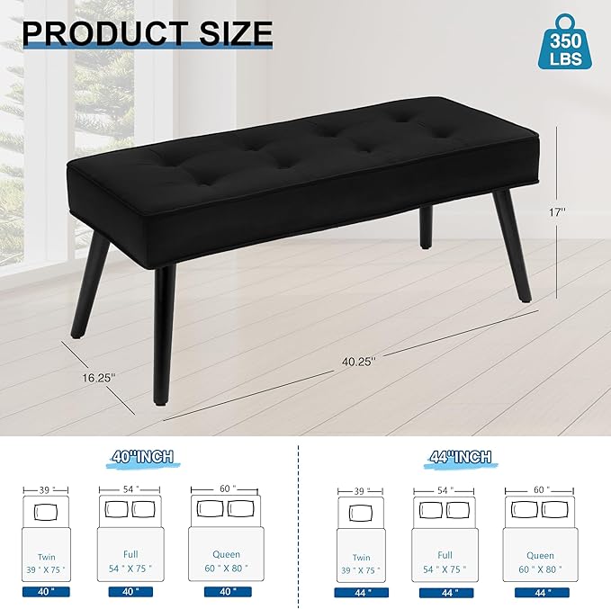 40'' Upholstered Bench, Entryway Ottoman with Wooden Legs for Living Room, End of Bed Bench