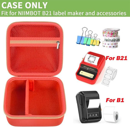 ALKOO Case Compatible with NIIMBOT B21 / B1 Label Maker Wireless Thermal Label Printer, Holder for Inkless Label Maker & Labeling Tapes Refills, with Mesh Pocket for Cable Accessories (Red)