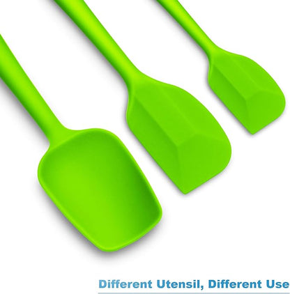 Silicone Spatula 3-piece Set, Ergonomic Handle High Heat-Resistant Spatulas, Non-stick Rubber Spatulas with Stainless Steel Core, Green