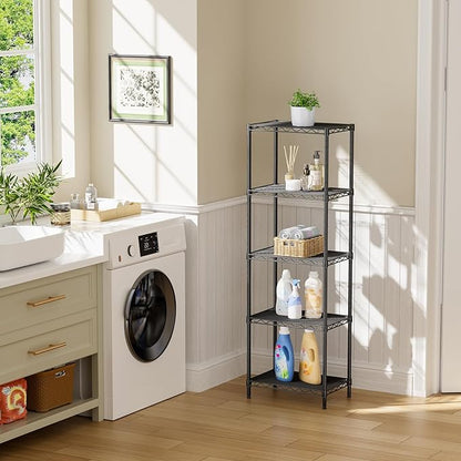 SINGAYE Metal Shelves Wire Shelving：Storage Rack Standing Units Shelf for Kitchen Laundry Bathroom Closet Organizers Pantry Narrow Mesh Adjustable 10" D x 16" W x 55" H Black