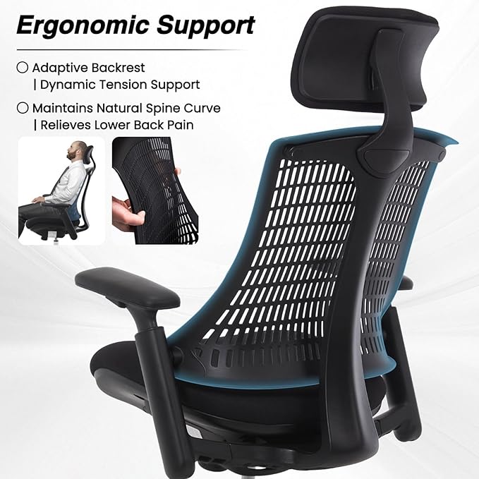 LuxErgo Home Office Chair, Executive Office Desk Chair, Comfortable Ergonomic Gaming Chair with Breathable Mesh Back, BIFMA Certified Heavy-Duty Base, Comfortable Desk Chair for Long Sitting