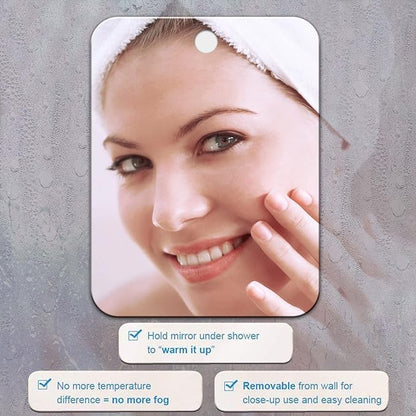 Shower Mirror Shaving Mirror Acrylic Small Travel Makeup Bathroom Wall Hanging Plastic Mirror for Women Men 11" x 7.48" with 1 Adhesive Hooks