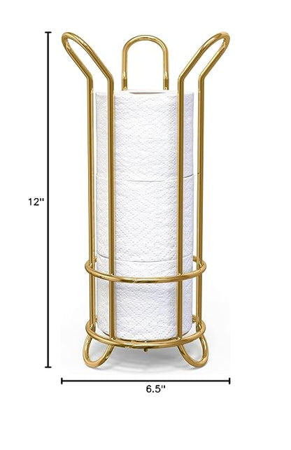 BROOKSTONE, Gold Toilet Paper Holder, Freestanding Bathroom Tissue Organizer, Minimalistic Storage Solution, Stylish Design [Holds MEGA Rolls]