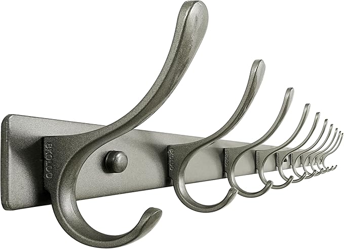 SKOLOO Coat Rack Wall Mounted - 10 Hooks, Heavy Duty, Stainless Steel, Metal Wall Hanger, Sturdy Coat Hooks for Hanging Coats, Jacket, Clothes, Hat, Matte Grey