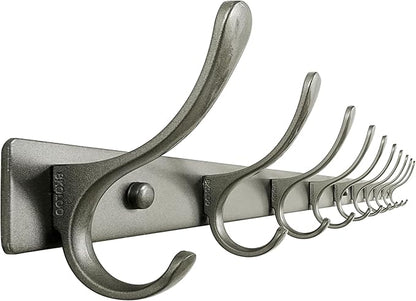 SKOLOO Coat Rack Wall Mounted - 10 Hooks, Heavy Duty, Stainless Steel, Metal Wall Hanger, Sturdy Coat Hooks for Hanging Coats, Jacket, Clothes, Hat, Matte Grey