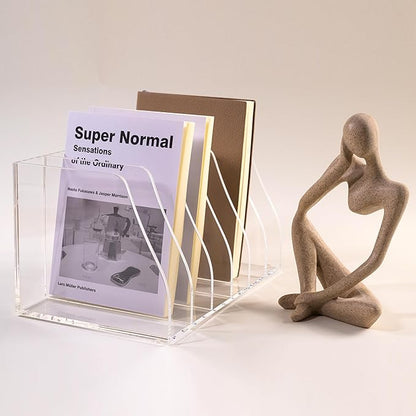 Acrylic Magazine File Holder, 6 Vertical Compartments Desk Document Sorter Organizer, Clear Folder Rack Binder for Office/Home/Classroom, for Documents, Tablet, Magazines, Books & Accessories