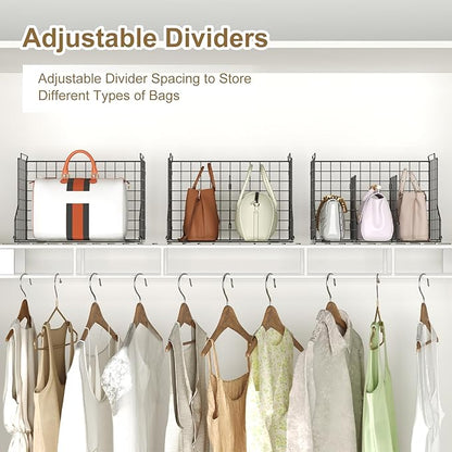 Sonyabecca Purse Storage Organizer for Closet : Adjustable 3-Pack Dividers Handbag Organizer - Stackable Wire Handbags Storage Baskets -Open Cabinets Wallets Tote Chain Bags Clutches