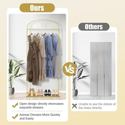 91" Gold Garment Rack Metal Freestanding Garment Rack Wedding Dress Display StandStore Hanging Clothes Rack Clothing Display Rack for Hanging Long Dresses