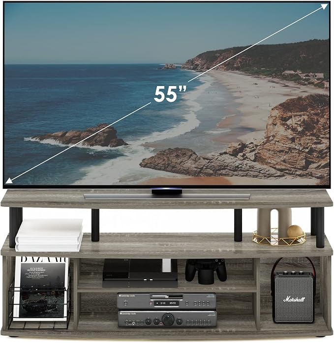 Furinno Jaya Large Entertainment Center Hold up to 55-in TV, Inch, French Oak/Black
