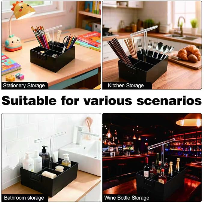 Black Shower Caddy stotage box.portable shower caddy,6-grid acrylic classification storage with tray.Suitable for bath Dorm Room,office,kitchen,dining,hotel,bar,travel,home organizer and storage box.