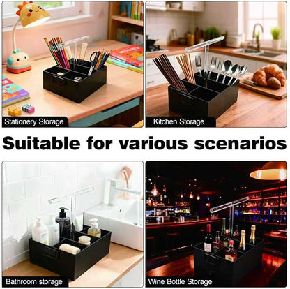 Black Shower Caddy stotage box.portable shower caddy,6-grid acrylic classification storage with tray.Suitable for bath Dorm Room,office,kitchen,dining,hotel,bar,travel,home organizer and storage box.